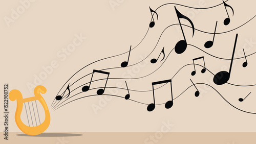 Golden Harp & Flowing Rhythm Vector Background