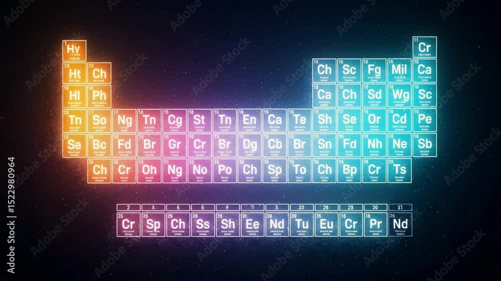 Neon Glowing Periodic Table of Elements in a Futuristic Sci-Fi Digital ...