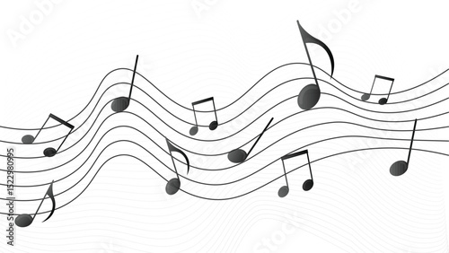 Dynamic Music Wave: Flat Design Notes on Curved Lines Graphic