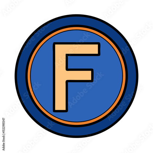 Bold letter F inside round blue circle