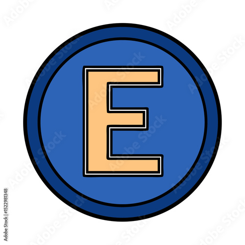 Capital letter E icon in blue circular badge