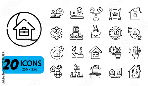 Work From Home Icon Set: Remote Job, Online Meeting, and Productivity