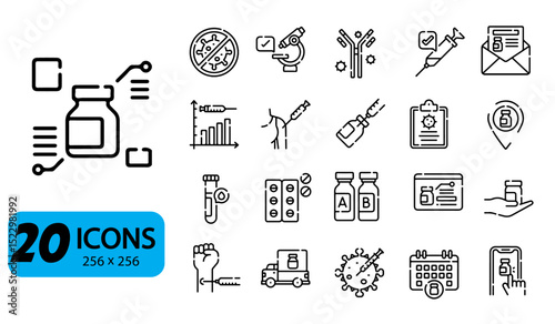 Medical and Vaccine Icons Set: Healthcare, Research, and Prevention Concepts