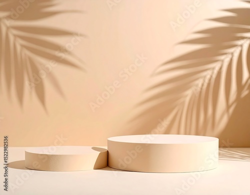 Beige podiums with palm shadows