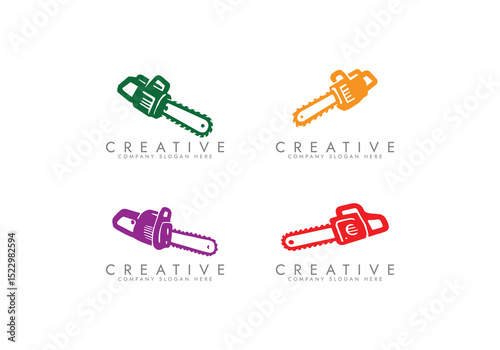 chainsaw logo tool ,Chainsaw and Tree Stump Emblem vector illustration logo design