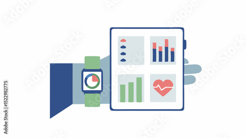 Tracking your health with a smartwatch and tablet monitoring progress and vital signs on a clean and modern