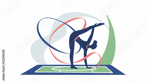 Graceful rhythmic gymnast performing with flowing ribbons showcasing strength and artistry in a minimalist
