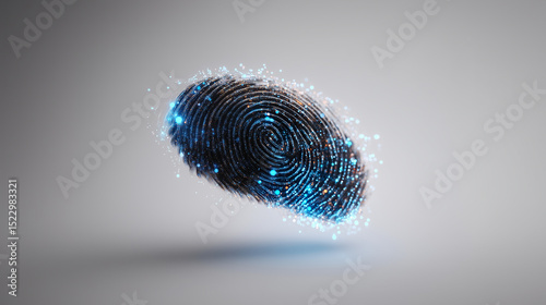 Digital fingerprint with glowing particles for biometric security concept
