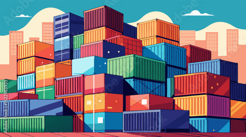 Colorful Shipping Containers Stacked at Port During Sunset – Logistic and Cargo Concept