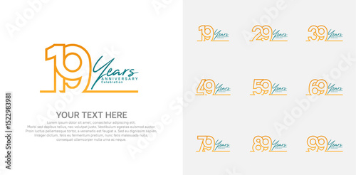 Anniversary logo set vector design, orange color for celebration event