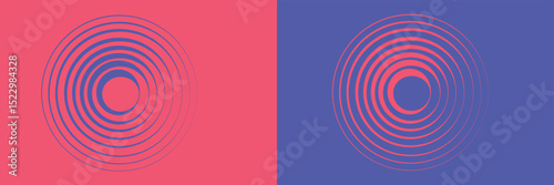 Abstract, hypnotic background with concentric circles. Colorful halftone graphic design elements. Sound wave vector illustration.