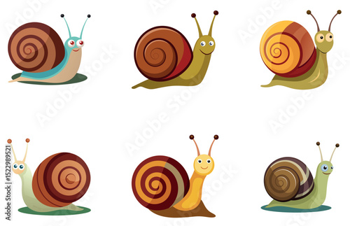 Snails Vector Clipart Cute Flat Snail Illustrations for Nature, Garden, Kids, and Insect Designs