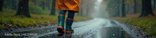 A stylish and functional raincoat, waterproof boots, and a durable backpack, all ideal for navigating inclement weather Perfect for outdoor adventures in the rain , puddle, waterproof, wet