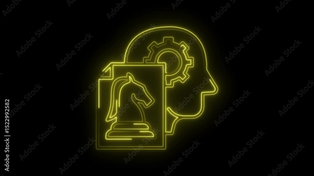 Neon chess strategy implementation with artificial intelligence conceptual design on a black background Neon chess strategy implementation with artificial intelligence conceptual design on a black background