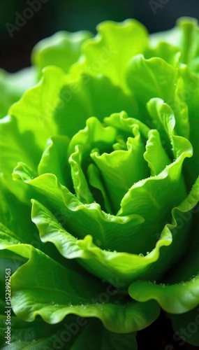 Crisp green lettuce leaves, dewy and vibrant, radiating freshness and representing the antithesis of stress Perfect for healthy eating and relaxation themes , peace, farm-fresh