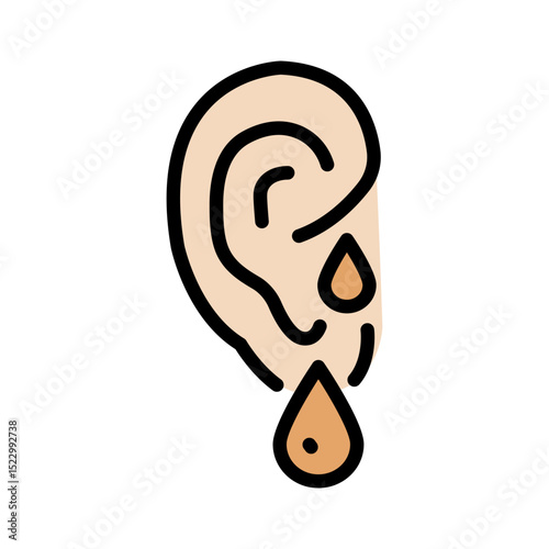Ear infection color icon. Acute ear pain sign. Otitis symptom. Respiratory viral and bacterial infection. Serious complications. Hearing loss. Isolated vector illustration