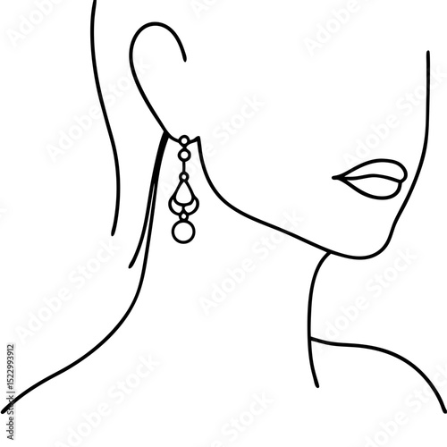 One Line Art of a Woman Wearing Sparkling Earrings for Fashion Blogs, Jewelry Websites, Minimalist Decor, and Social Media Beauty Content  