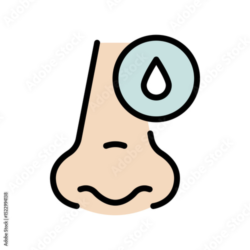 Runny Nose Color Icon. Sinusitis Symptom, Snot, Allergy or Cold Pictogram. Nosebleed, Nasal Mucus Icon. Isolated Vector Illustration.