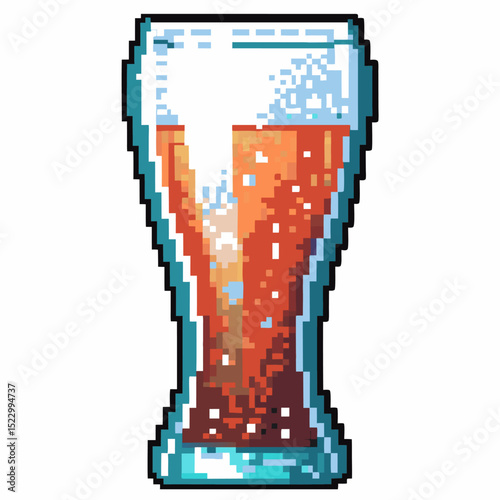 Pixelated beer glass with foamy top in retro