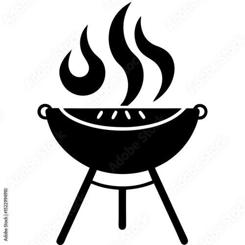 bbq grill with flames and sausages on white 