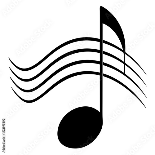 musical note with vibration lines on white 