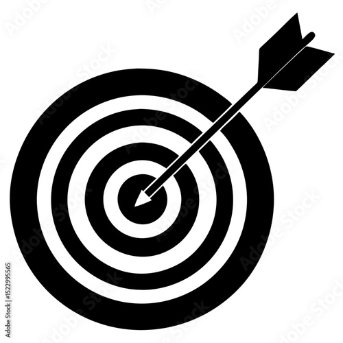target with arrow hitting bullseye on white 