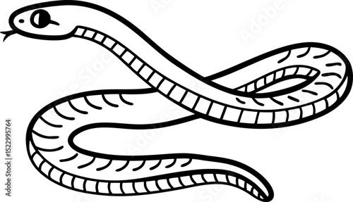 Simple snake illustration, black and white line art of a coiled reptile