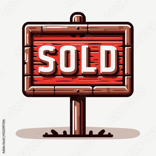 SOLD sign on red wooden board