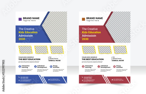 kids school admission flyer template, Kids back to school education admission layout design, Creative and modern online school flyer design template full editable vector print ready file, poster.