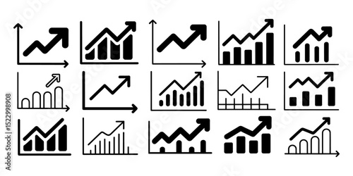 Collection of Upward Trending Chart Icons Growth, Success, and Progress Visualizations