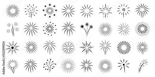 30 Unique Fireworks Burst Icon Set Vector Illustration of Fireworks for Design Projects
