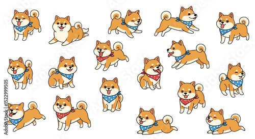 Adorable Shiba Inu Dogs in Various Poses and Bandanas