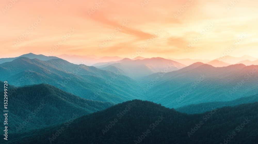 Fototapeta premium Panoramic mountain range at sunset