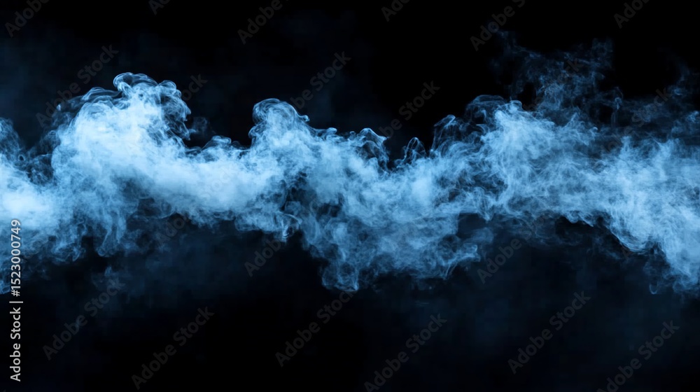 Obraz premium Wispy, ethereal blue smoke billows across a stark black background