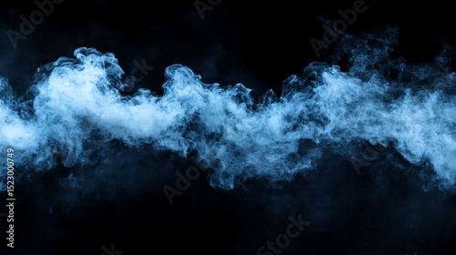 Wispy, ethereal blue smoke billows across a stark black background