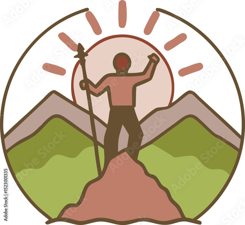 Mountain Hiker Silhouette at Sunrise on a Peak