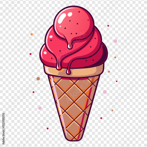 Delicious Strawberry Ice Cream Cone A Summer Treat Illustration