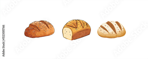 Delicious artisan bread creation by illustrator cozy kitchen setting food illustration warm atmosphere
