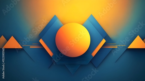 Minimalist 3D Geometric Composition with Summer-Inspired Pastel Shapes: Abstract Background Featuring Triangles and Spheres in Blue and Yellow Tones.