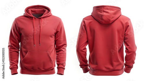 Plain Red Hoodie Both View on White Background