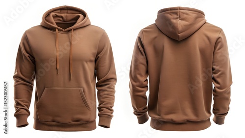 Solid Brown Hoodie Both View on White Background