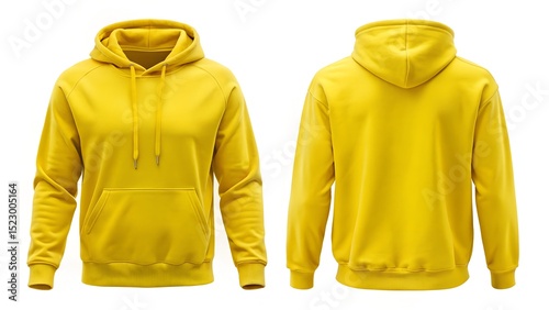 Solid Lemon Yellow Hoodie Both View on White Background