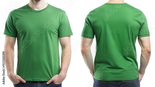 Solid Green Half Sleeve T Shirt Both View on White Background