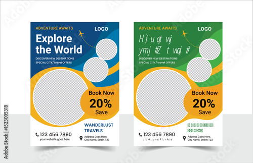 Modern travel agency business flyer template design, abstract & clean travel flyer editable design layout for travel agency.