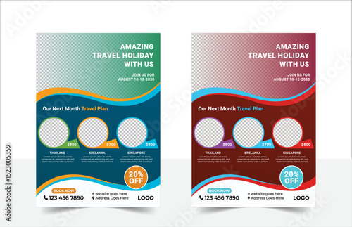 Modern travel agency business flyer template design, abstract & clean travel flyer editable design layout for travel agency.