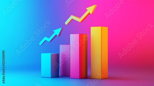Free Download A creative D bar graph design featuring bars shaped like arrows, pointing upward against a gradient background, symbolizing growth and positive financial trends. - GFXLoad