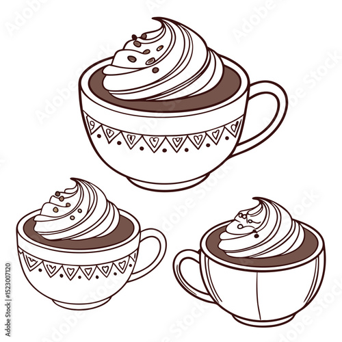Collection set of Rich French hot chocolate with chantilly cream