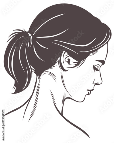 Close-up portrait showing, Back view a young woman's Ponytail hairstyle