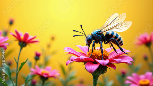 Pollinating Bee on Flower photo
