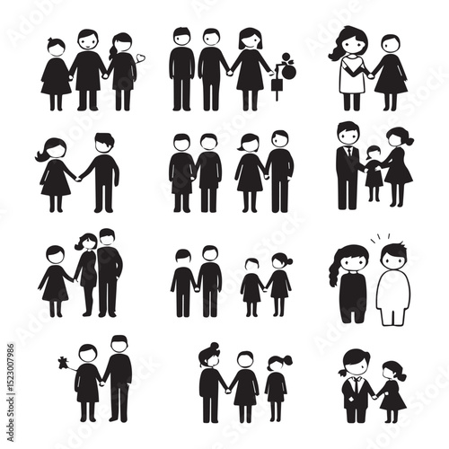 Collection of diverse family and couple icons